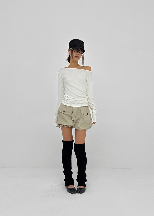 [MADE] Netia Boat Neck Ribbed Long Sleeve Tee