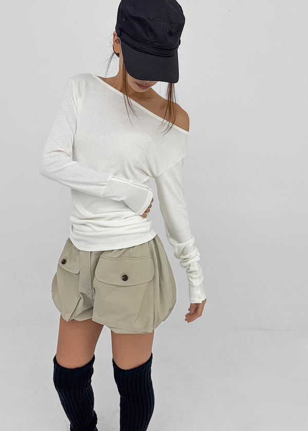 [MADE] Netia Boat Neck Ribbed Long Sleeve Tee