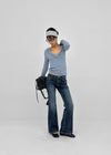 Kitsch low-waist back-pocket bootcut denim pants