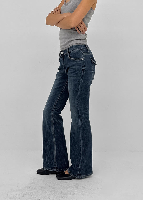 Kitsch low-waist back-pocket bootcut denim pants