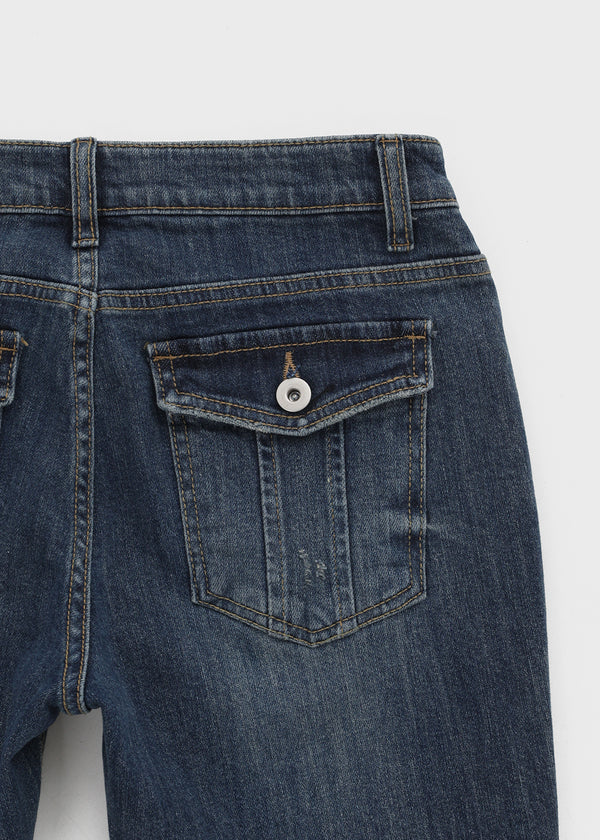 Kitsch low-waist back-pocket bootcut denim pants