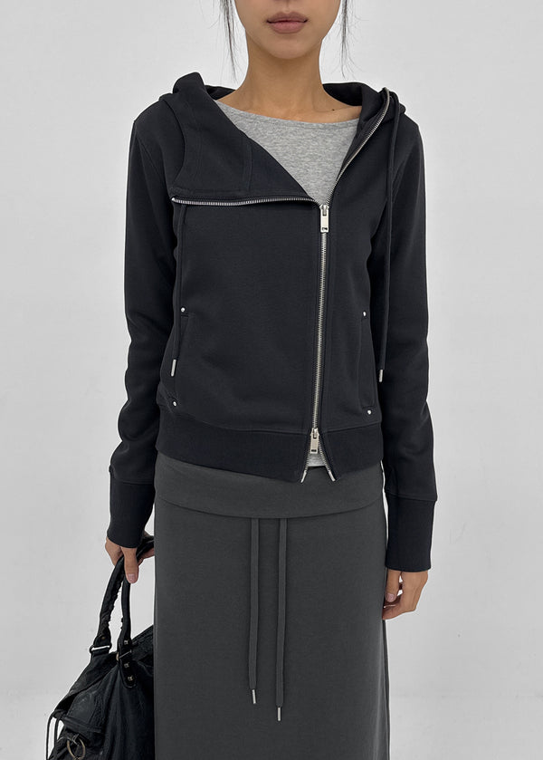 [MADE] Saniang Asymmetrical Rivet Zip-up Hoodie