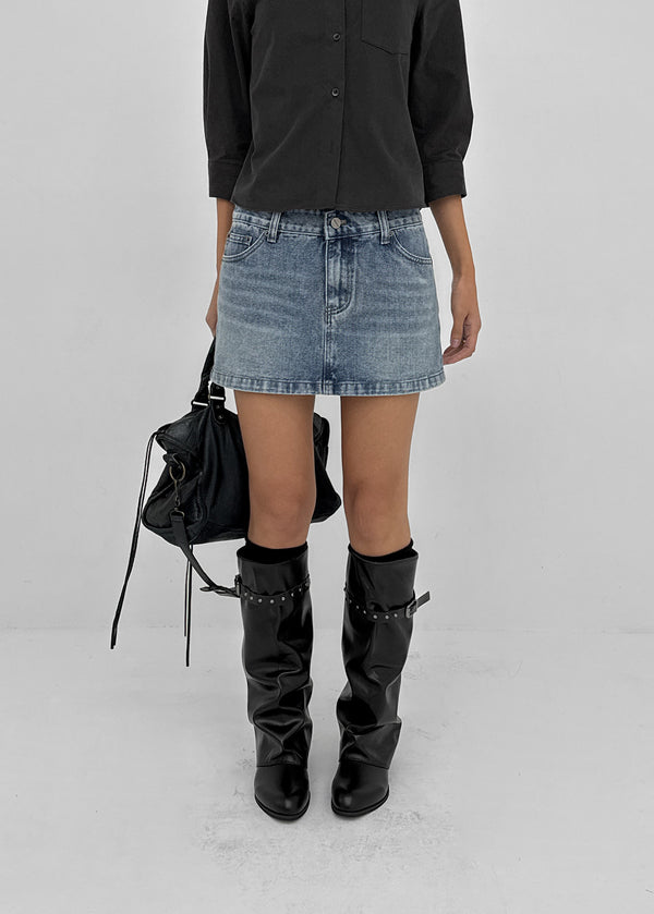 [MADE] Bylon Low-Waist Denim Mini Skirt Pants