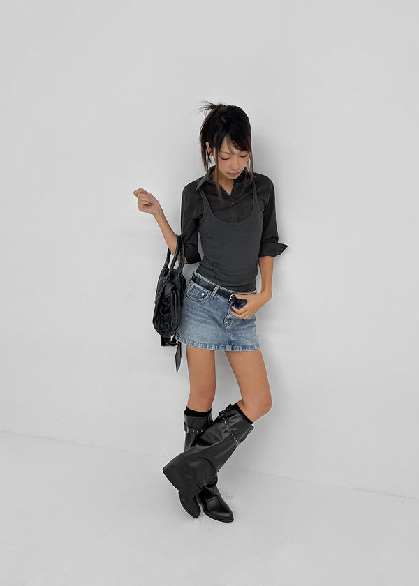 [MADE] Bylon Low-Waist Denim Mini Skirt Pants