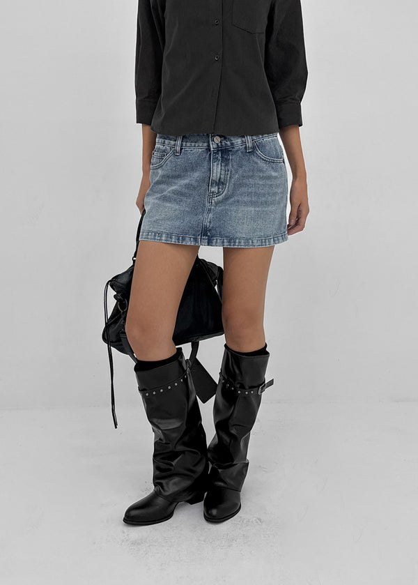 [MADE] Bylon Low-Waist Denim Mini Skirt Pants