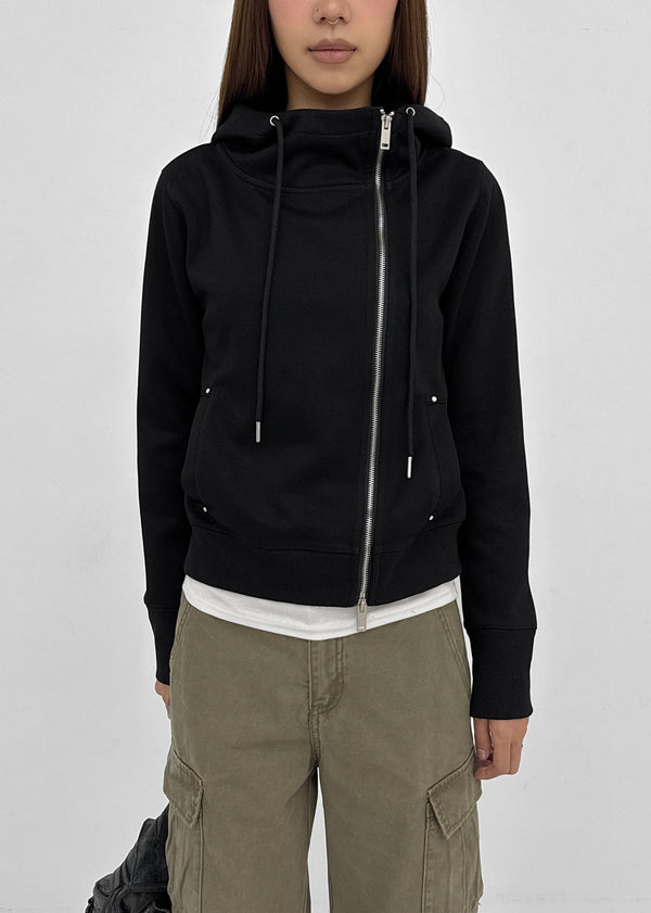 [MADE] Saniang Asymmetrical Rivet Zip-up Hoodie