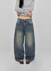 Gel mesh cut-out wide denim pants