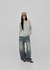 Gel mesh cut-out wide denim pants