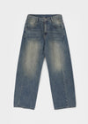 Gel mesh cut-out wide denim pants