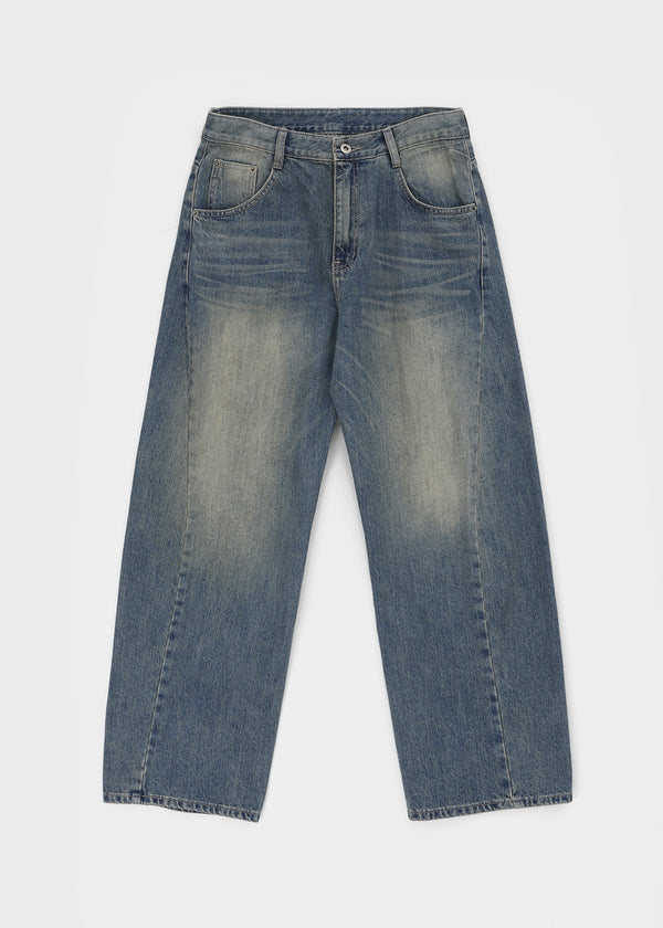 Gel mesh cut-out wide denim pants