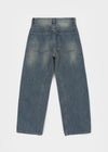 Gel mesh cut-out wide denim pants