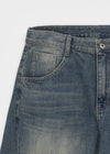 Gel mesh cut-out wide denim pants