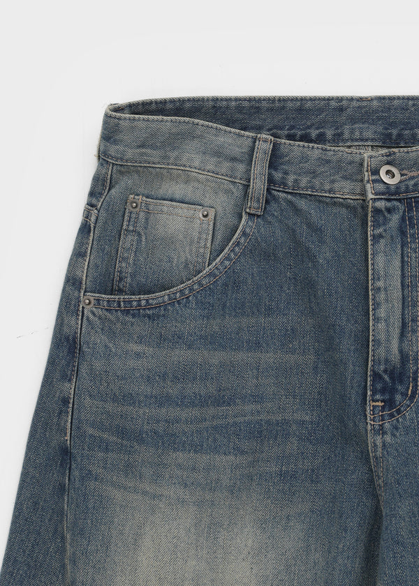 Gel mesh cut-out wide denim pants