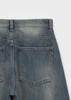 Gel mesh cut-out wide denim pants