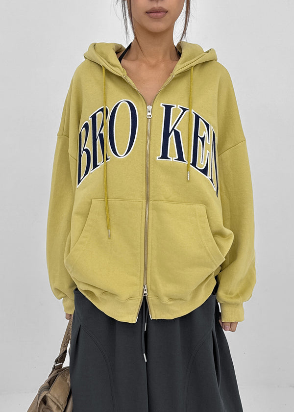 Hey Embroidered Oversized Two-Way Zip-Up Hoodie