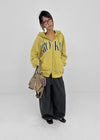 Hey Embroidered Oversized Two-Way Zip-Up Hoodie