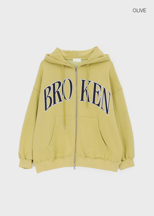 Hey Embroidered Oversized Two-Way Zip-Up Hoodie