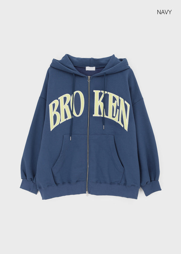 Hey Embroidered Oversized Two-Way Zip-Up Hoodie