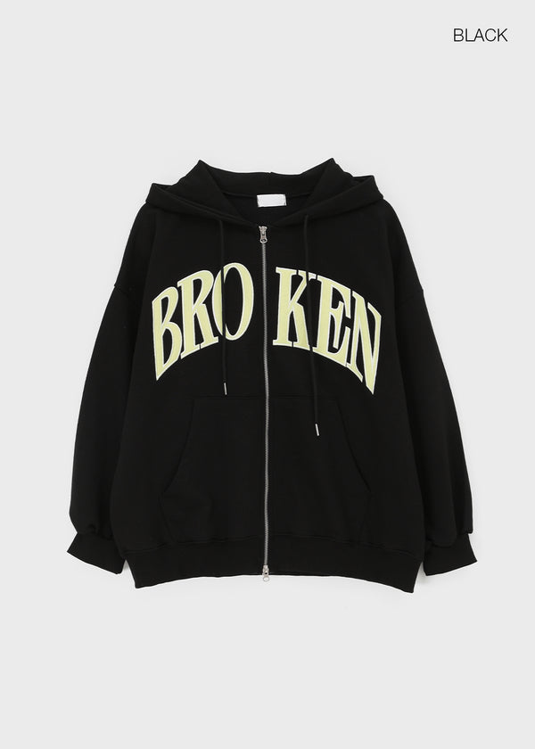 Hey Embroidered Oversized Two-Way Zip-Up Hoodie