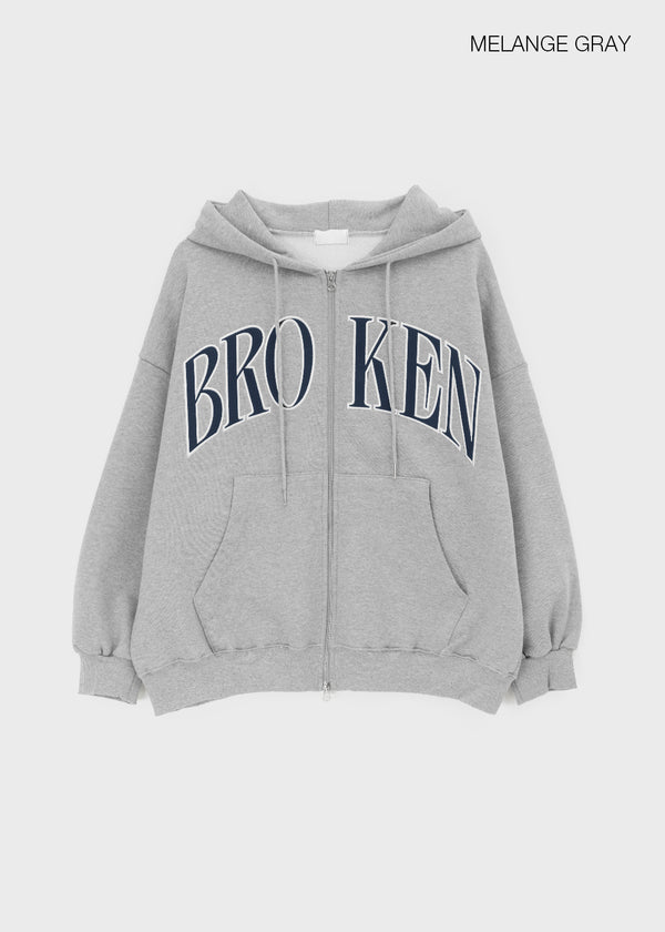 Hey Embroidered Oversized Two-Way Zip-Up Hoodie