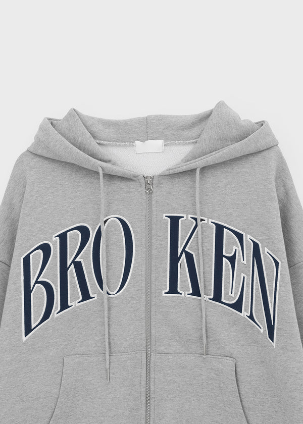 Hey Embroidered Oversized Two-Way Zip-Up Hoodie