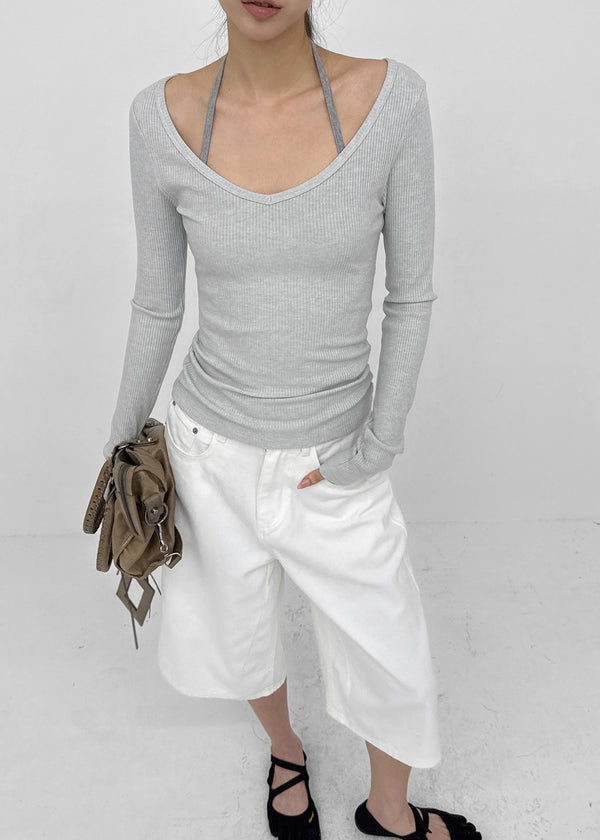 [MADE] Liav Knit-like V-neck Long Sleeve Tee