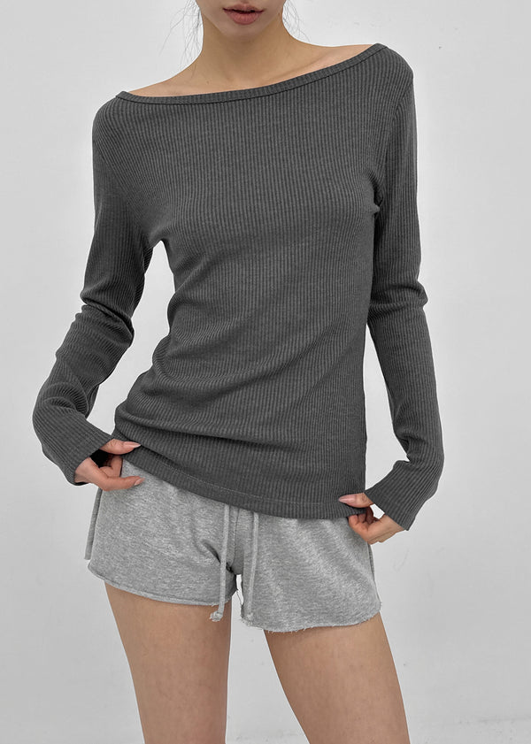 [MADE] Leel Knit-like Off-shoulder Long Sleeve Tee
