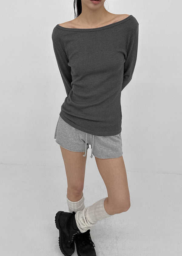 [MADE] Leel Knit-like Off-shoulder Long Sleeve Tee