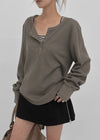 [MADE] The Nell Waffle Henley Neck Long Sleeve Tee