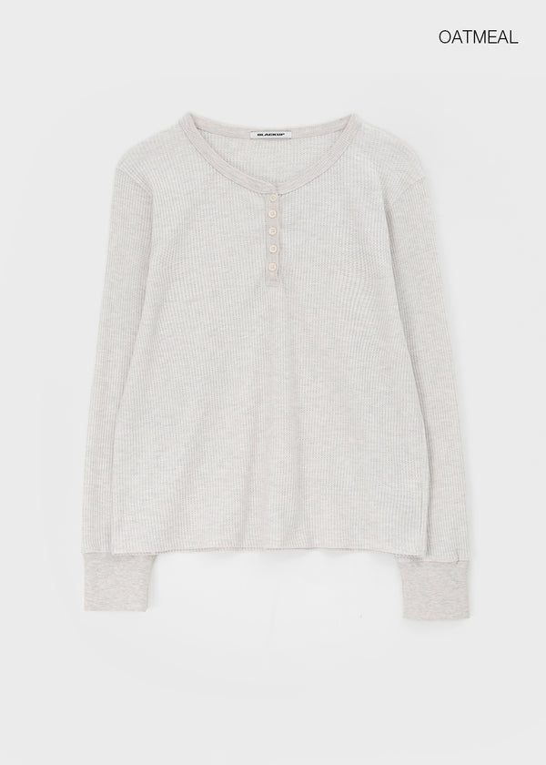 [MADE] The Nell Waffle Henley Neck Long Sleeve Tee