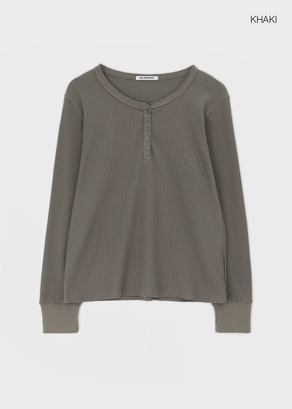 [MADE] The Nell Waffle Henley Neck Long Sleeve Tee