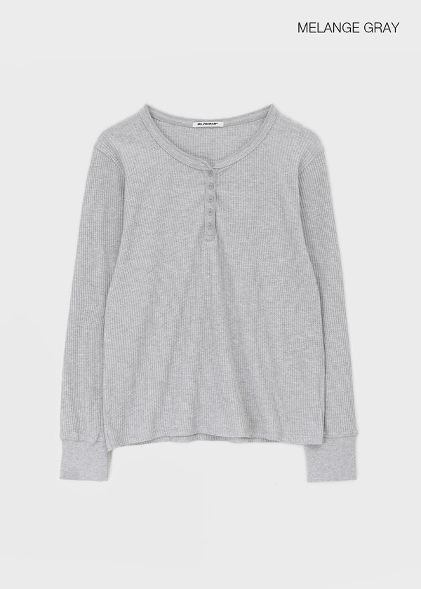 [MADE] The Nell Waffle Henley Neck Long Sleeve Tee