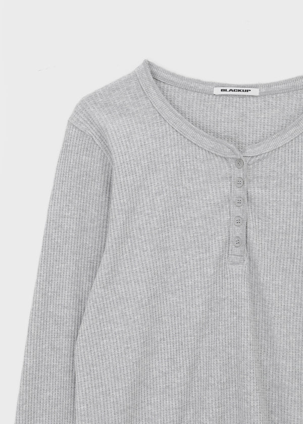 [MADE] The Nell Waffle Henley Neck Long Sleeve Tee