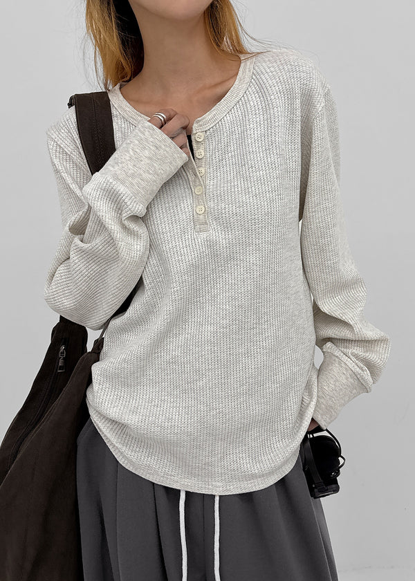 [MADE] The Nell Waffle Henley Neck Long Sleeve Tee