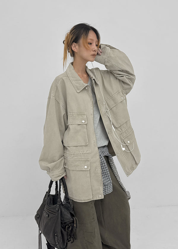 Blanket washed field half jacket