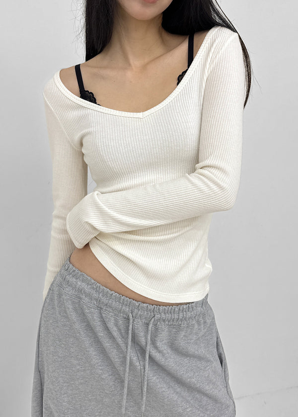 [MADE] Liav Knit-like V-neck Long Sleeve Tee