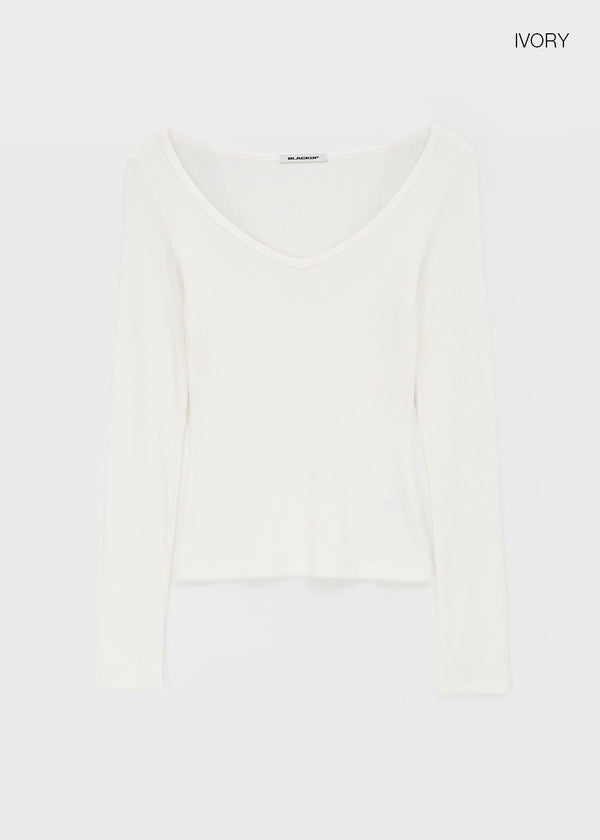 [MADE] Liav Knit-like V-neck Long Sleeve Tee