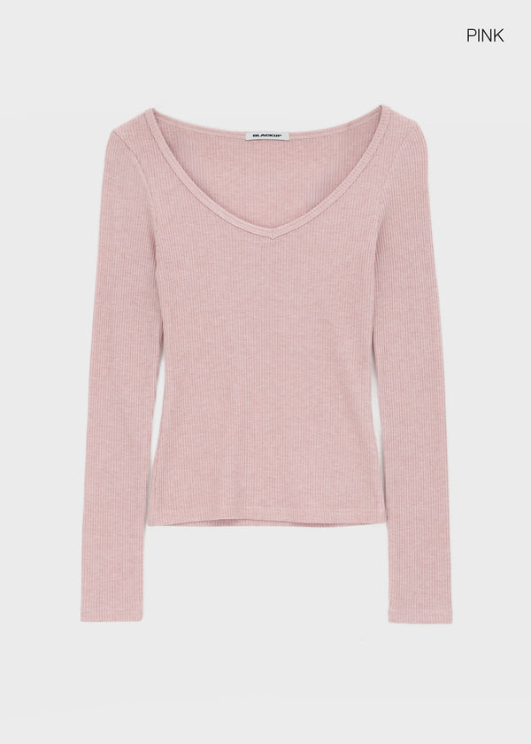 [MADE] Liav Knit-like V-neck Long Sleeve Tee
