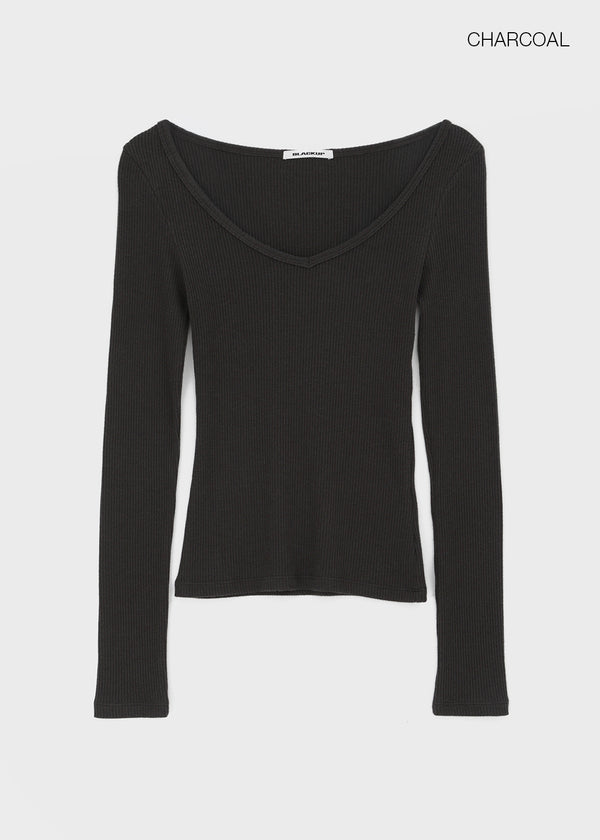 [MADE] Liav Knit-like V-neck Long Sleeve Tee