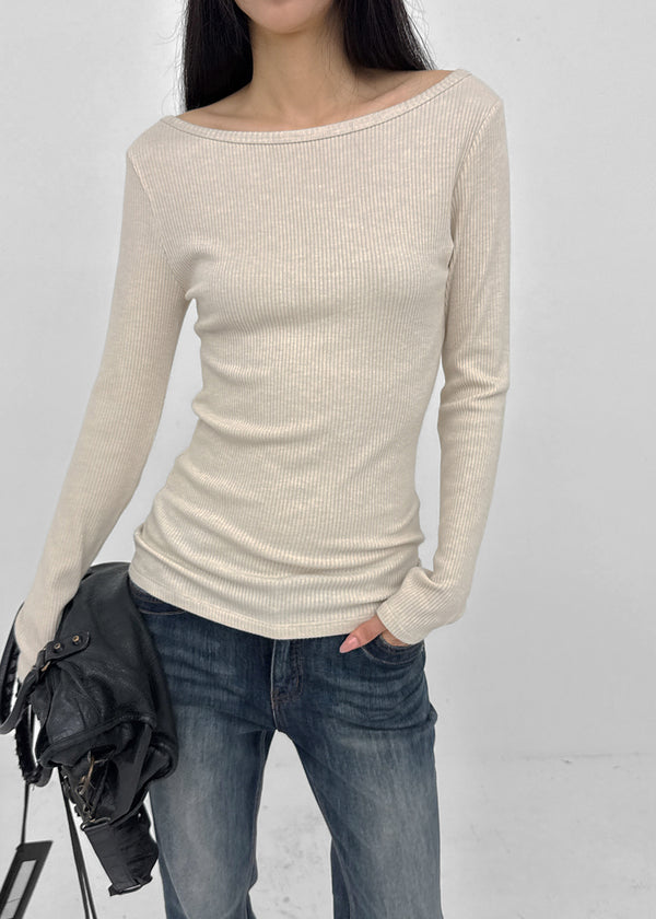 [MADE] Leel Knit-like Off-shoulder Long Sleeve Tee