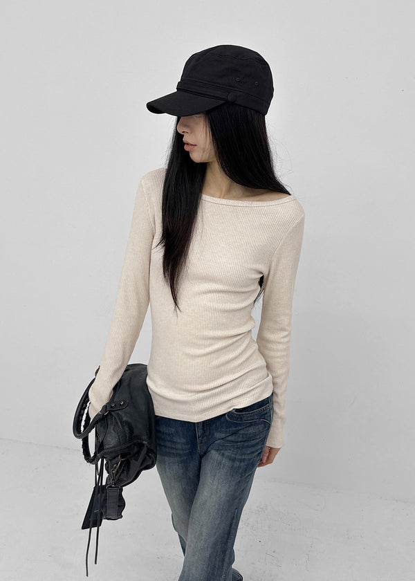 [MADE] Leel Knit-like Off-shoulder Long Sleeve Tee