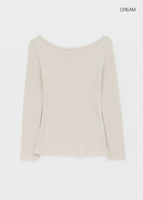 [MADE] Leel Knit-like Off-shoulder Long Sleeve Tee