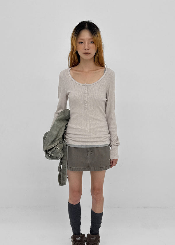 [MADE] Jane Henley Neck Ribbed Long Sleeve Tee