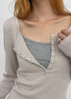 [MADE] Jane Henley Neck Ribbed Long Sleeve Tee