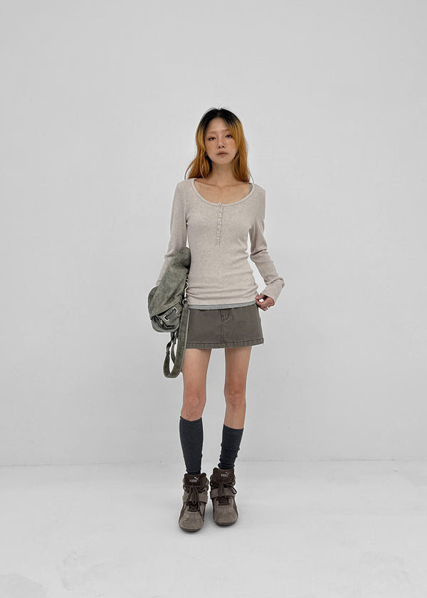 [MADE] Jane Henley Neck Ribbed Long Sleeve Tee