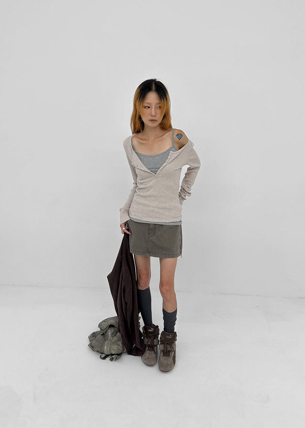 [MADE] Jane Henley Neck Ribbed Long Sleeve Tee
