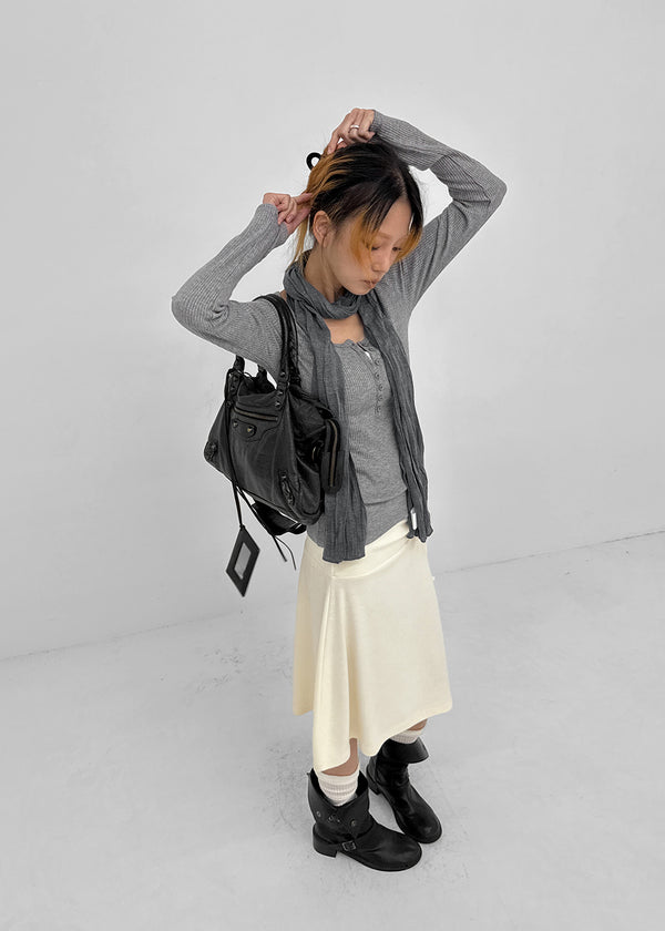 [MADE] Jane Henley Neck Ribbed Long Sleeve Tee