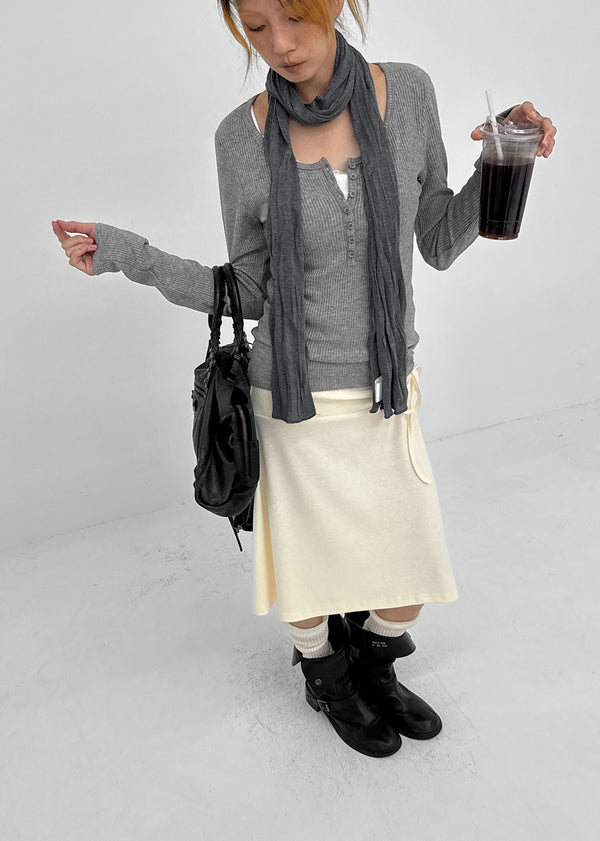 [MADE] Jane Henley Neck Ribbed Long Sleeve Tee