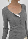 [MADE] Jane Henley Neck Ribbed Long Sleeve Tee