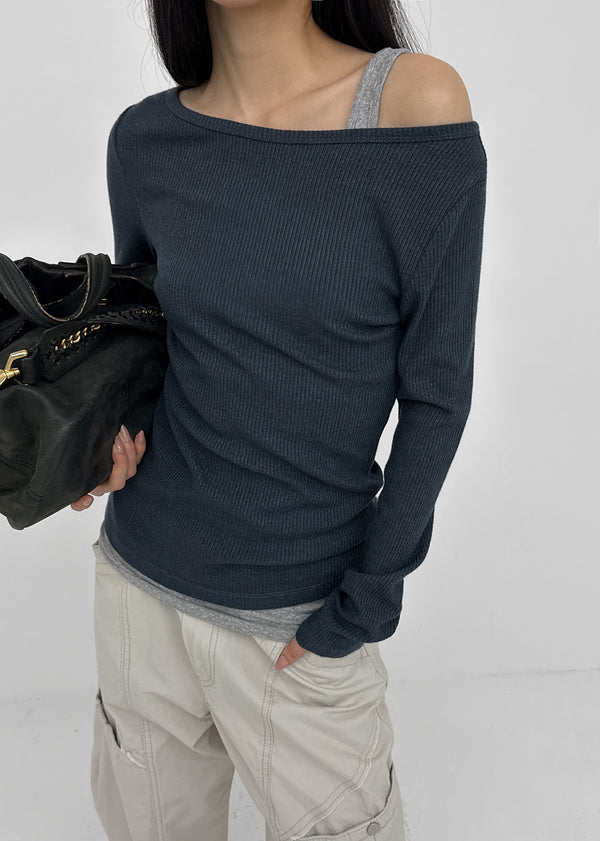 [MADE] Leel Knit-like Off-shoulder Long Sleeve Tee